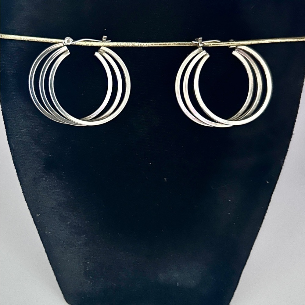 Vintage Triple Hoop Silver Steel Earrings 1990’s​​​​​​​​​​ - Picture 5 of 5